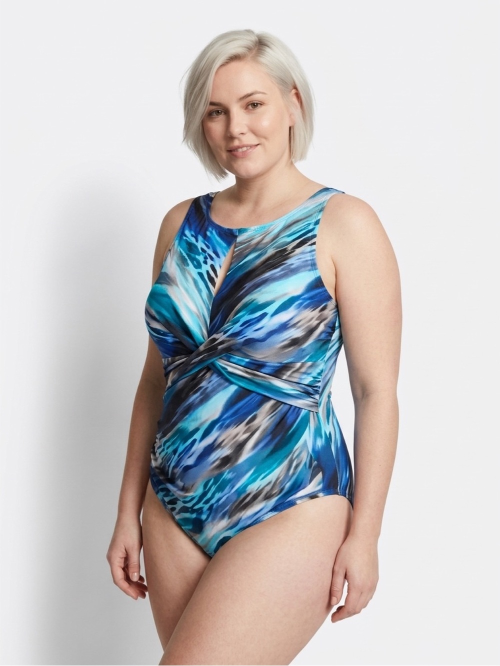 Twist-Front Blue Abstract One-Piece Swimsuit by Miracle Suit